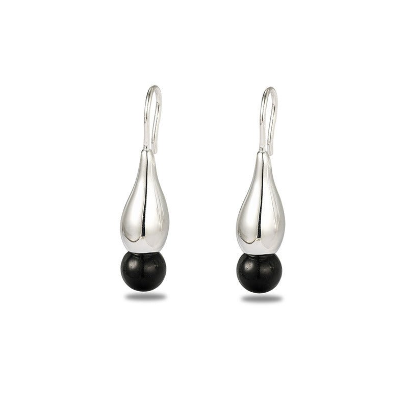 Angelite and Black Onyx Flower Bud Drop Earrings - floysun
