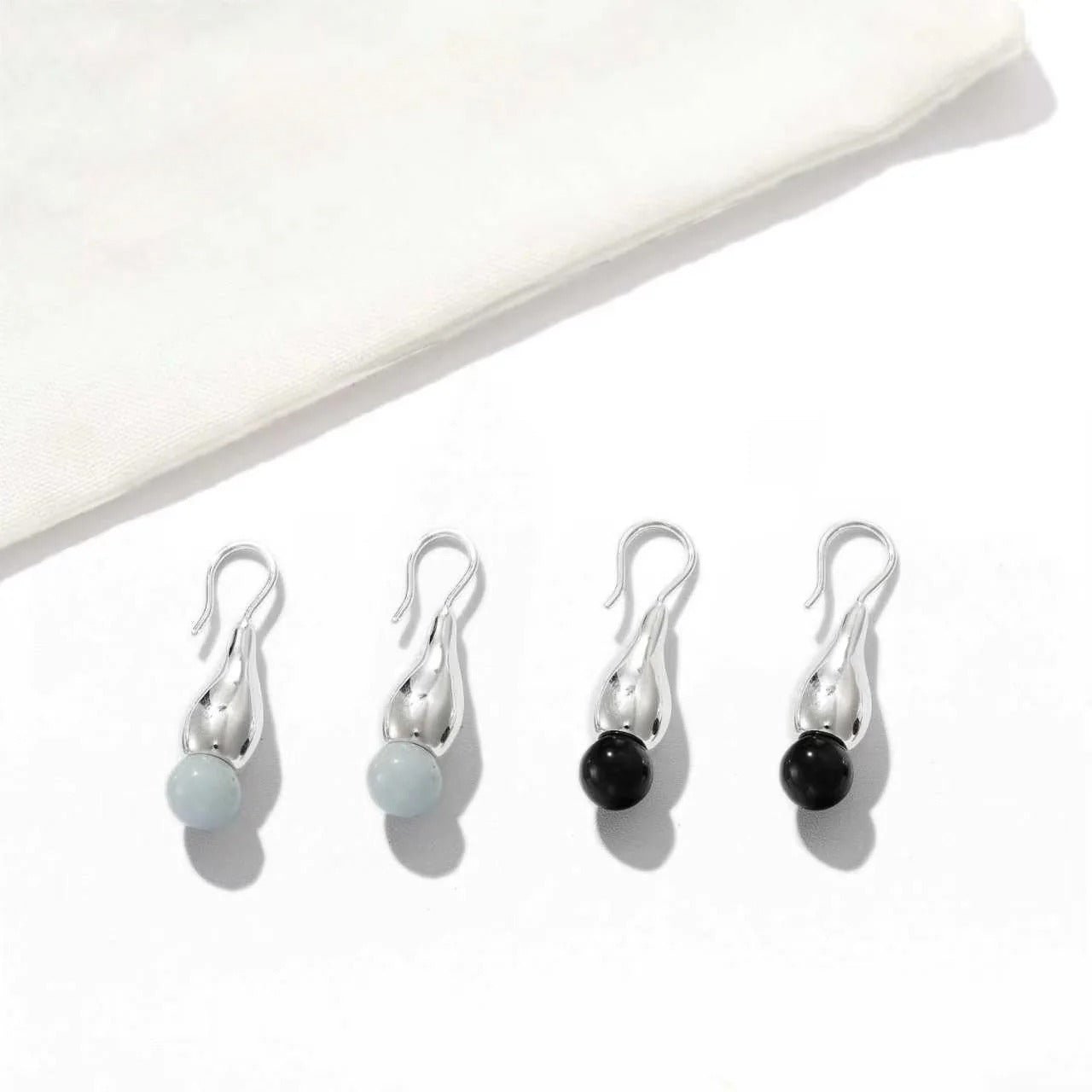 Angelite and Black Onyx Flower Bud Drop Earrings - floysun