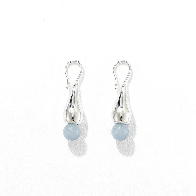 Angelite and Black Onyx Flower Bud Drop Earrings - floysun