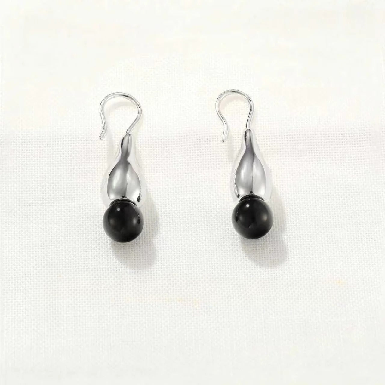 Angelite and Black Onyx Flower Bud Drop Earrings - floysun