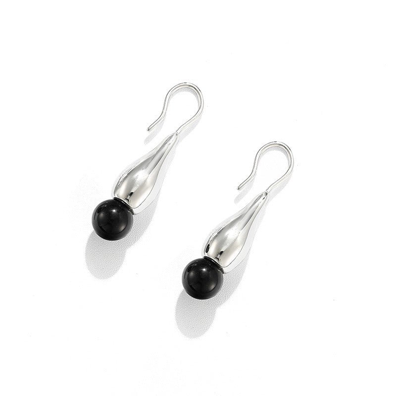Angelite and Black Onyx Flower Bud Drop Earrings - floysun
