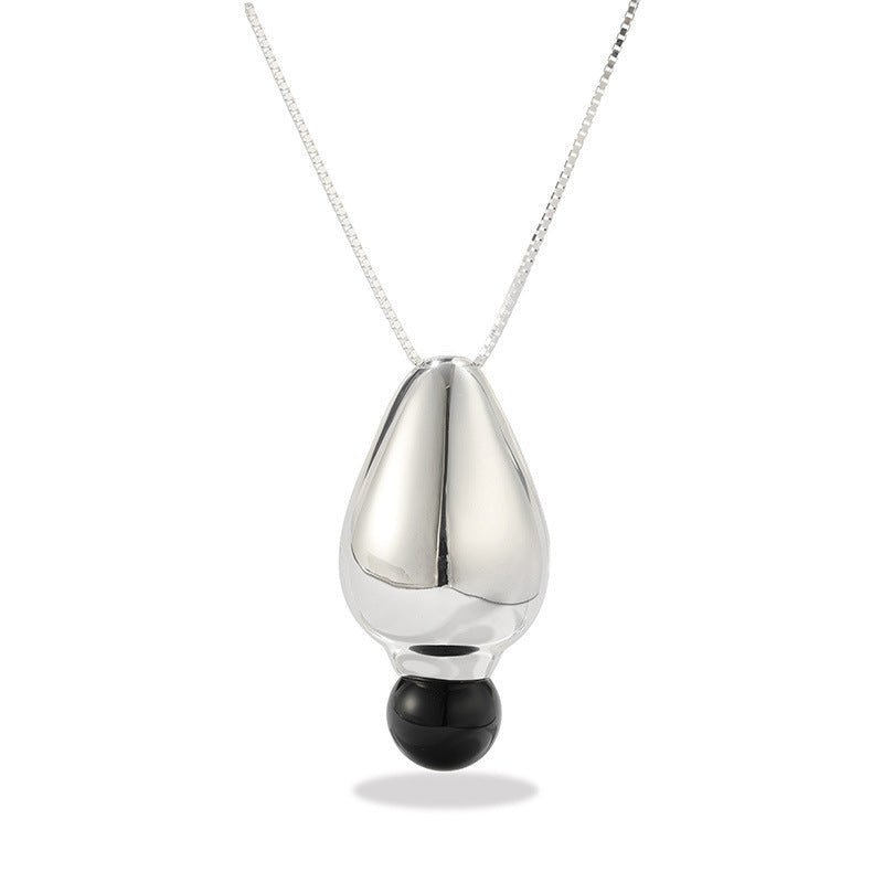 Angelite and Black Onyx Flower Bud Long Necklace - floysun