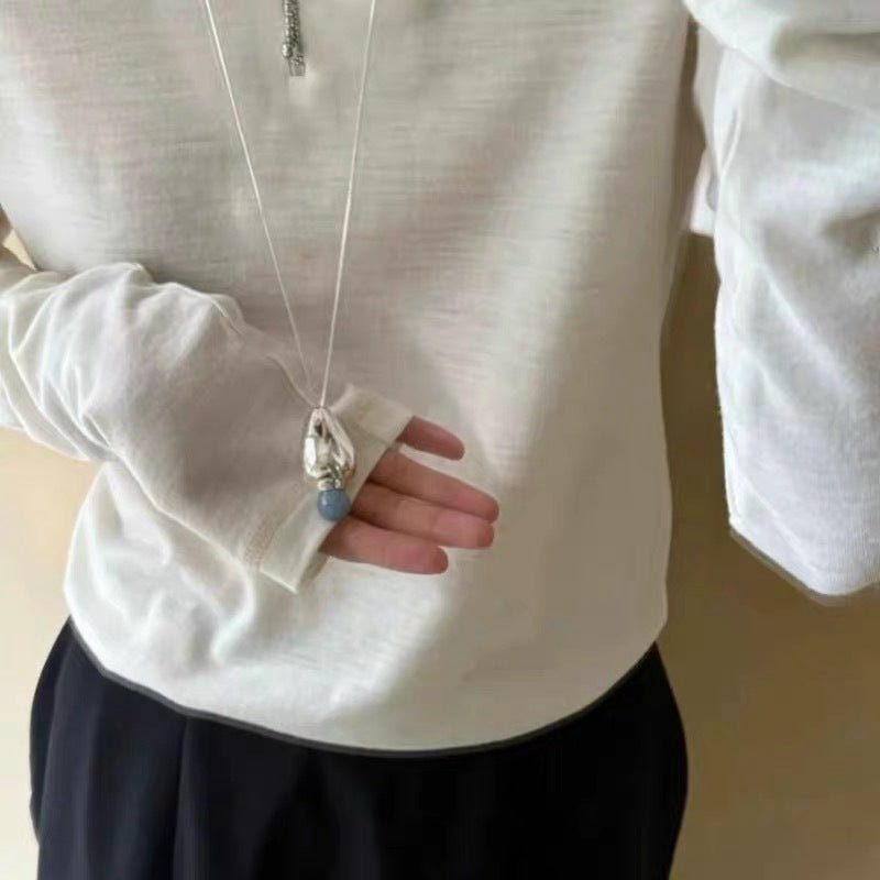Angelite and Black Onyx Flower Bud Long Necklace - floysun