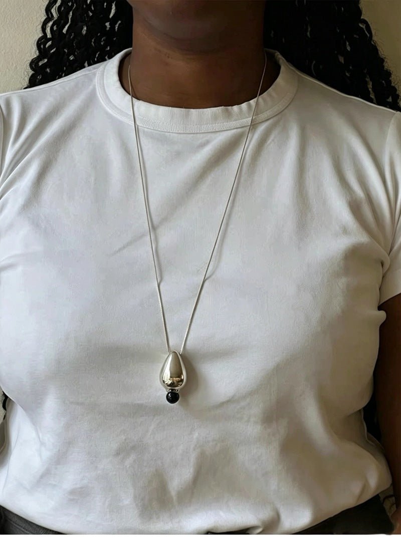 Angelite and Black Onyx Flower Bud Long Necklace - floysun