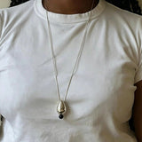 Angelite and Black Onyx Flower Bud Long Necklace - floysun