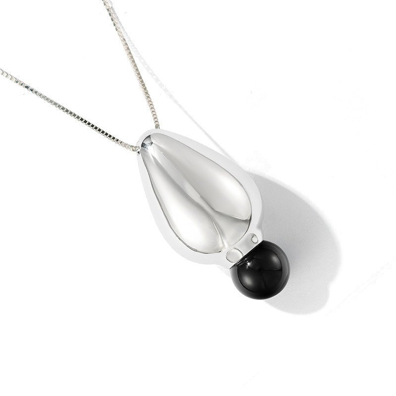 Angelite and Black Onyx Flower Bud Long Necklace - floysun