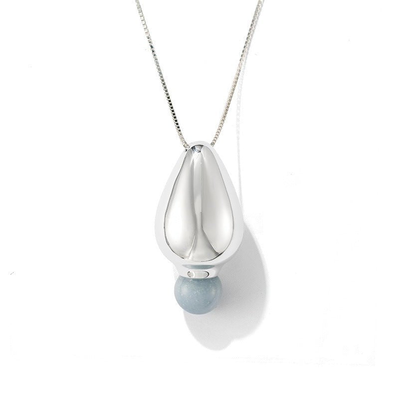 Angelite and Black Onyx Flower Bud Long Necklace - floysun