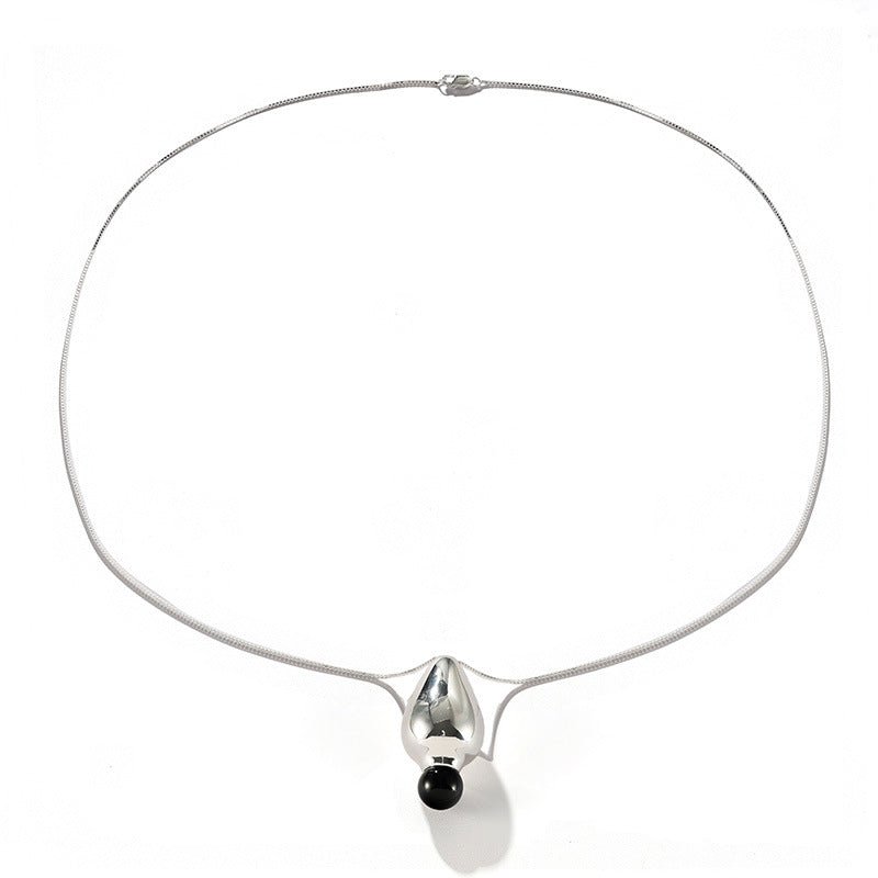 Angelite and Black Onyx Flower Bud Long Necklace - floysun