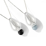 Angelite and Black Onyx Flower Bud Long Necklace - floysun