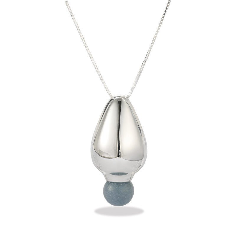 Angelite and Black Onyx Flower Bud Long Necklace - floysun