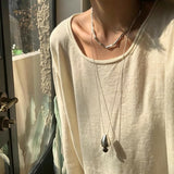 Angelite and Black Onyx Flower Bud Long Necklace - floysun
