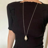Angelite and Black Onyx Flower Bud Long Necklace - floysun