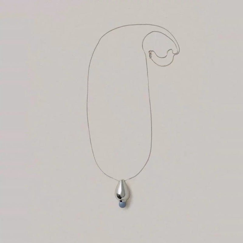 Angelite and Black Onyx Flower Bud Long Necklace - floysun