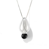Angelite and Black Onyx Flower Bud Long Necklace - floysun