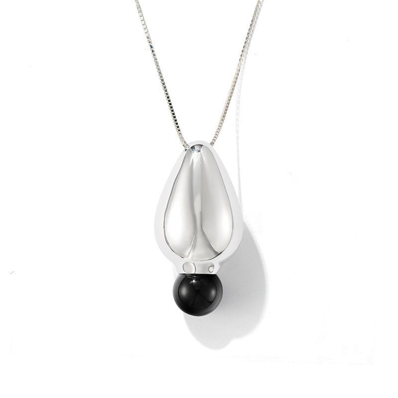 Angelite and Black Onyx Flower Bud Long Necklace - floysun