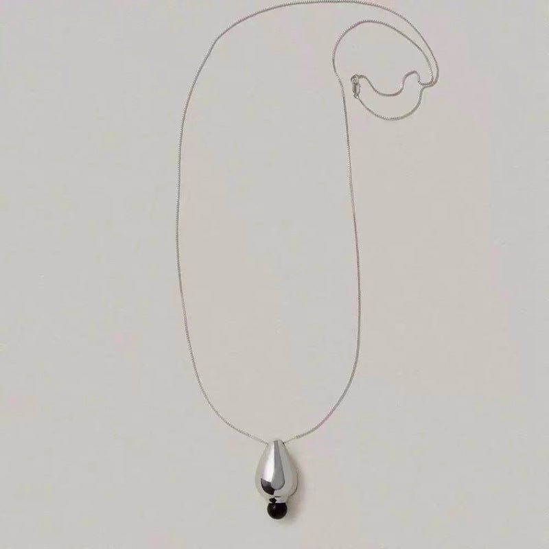 Angelite and Black Onyx Flower Bud Long Necklace - floysun