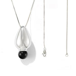 Angelite and Black Onyx Flower Bud Long Necklace - floysun