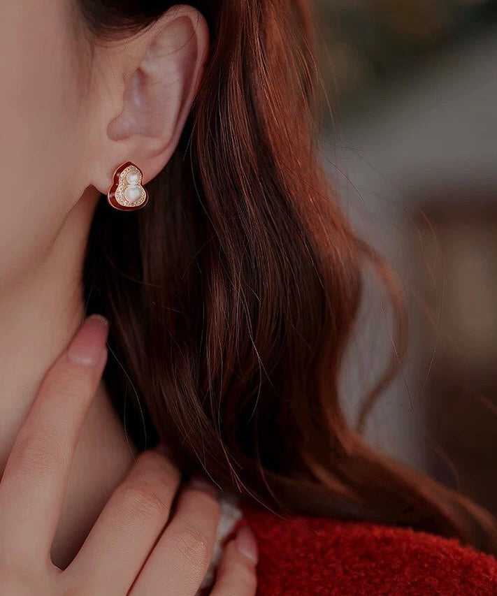 Angora Red Pearl Gourd Studs - floysun