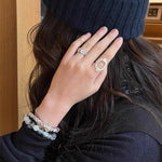 Antique Floral Wreath Statement Open Ring - Oval Garland Band - floysun