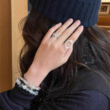Antique Floral Wreath Statement Open Ring - Oval Garland Band - floysun