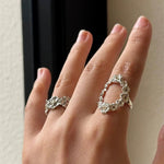 Antique Floral Wreath Statement Open Ring - Oval Garland Band - floysun