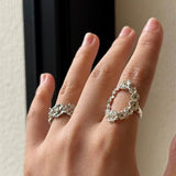 Antique Floral Wreath Statement Open Ring - Oval Garland Band - floysun