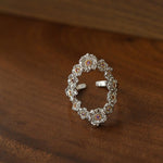 Antique Floral Wreath Statement Open Ring - Oval Garland Band - floysun