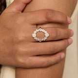 Antique Floral Wreath Statement Open Ring - Oval Garland Band - floysun