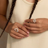 Antique Floral Wreath Statement Open Ring - Oval Garland Band - floysun