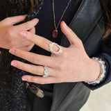 Antique Floral Wreath Statement Open Ring - Oval Garland Band - floysun