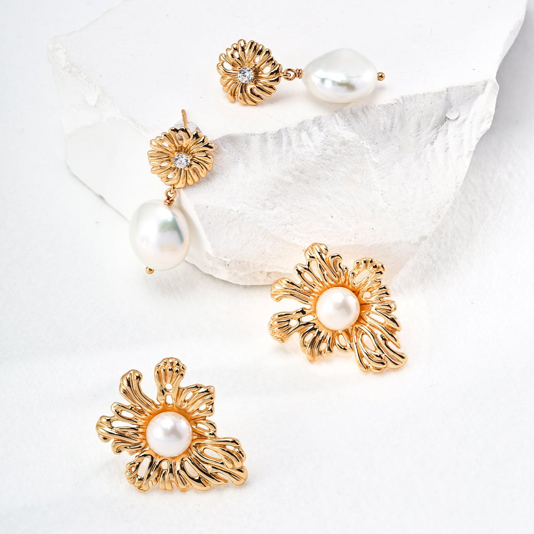 Antique Sunflower Pearl Drop Earrings - floysun