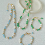 Aquamarine & Aventurine Freshwater Pearl Beaded Bracelet - floysun