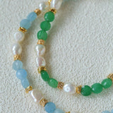 Aquamarine & Aventurine Freshwater Pearl Beaded Bracelet - floysun