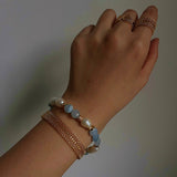 Aquamarine & Aventurine Freshwater Pearl Beaded Bracelet - floysun