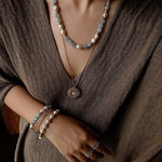 Aquamarine & Aventurine Freshwater Pearl Beaded Bracelet - floysun