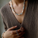 Aquamarine & Aventurine Freshwater Pearl Beaded Bracelet - floysun