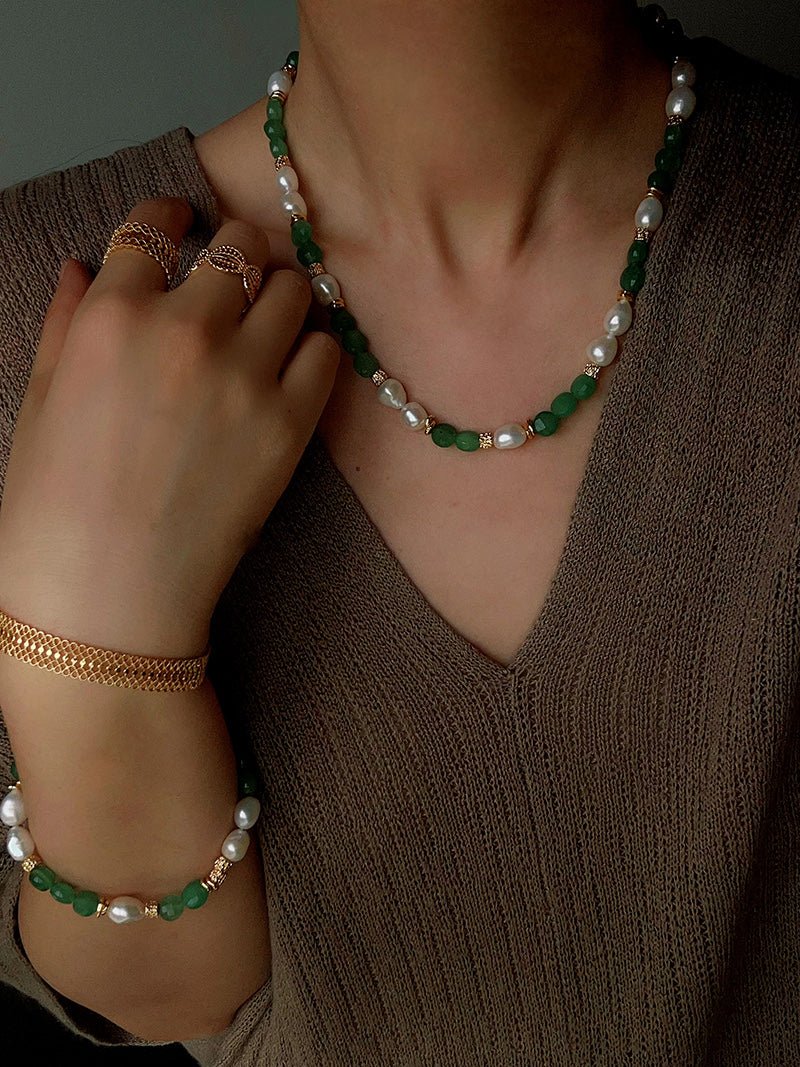 Aquamarine & Aventurine Freshwater Pearl Beaded Bracelet - floysun