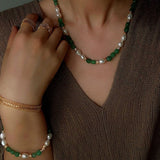 Aquamarine & Aventurine Freshwater Pearl Beaded Bracelet - floysun