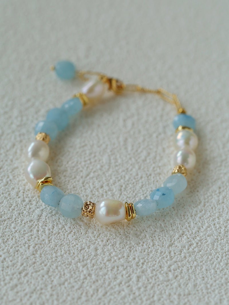 Aquamarine & Aventurine Freshwater Pearl Beaded Bracelet - floysun