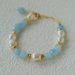 Aquamarine & Aventurine Freshwater Pearl Beaded Bracelet - floysun