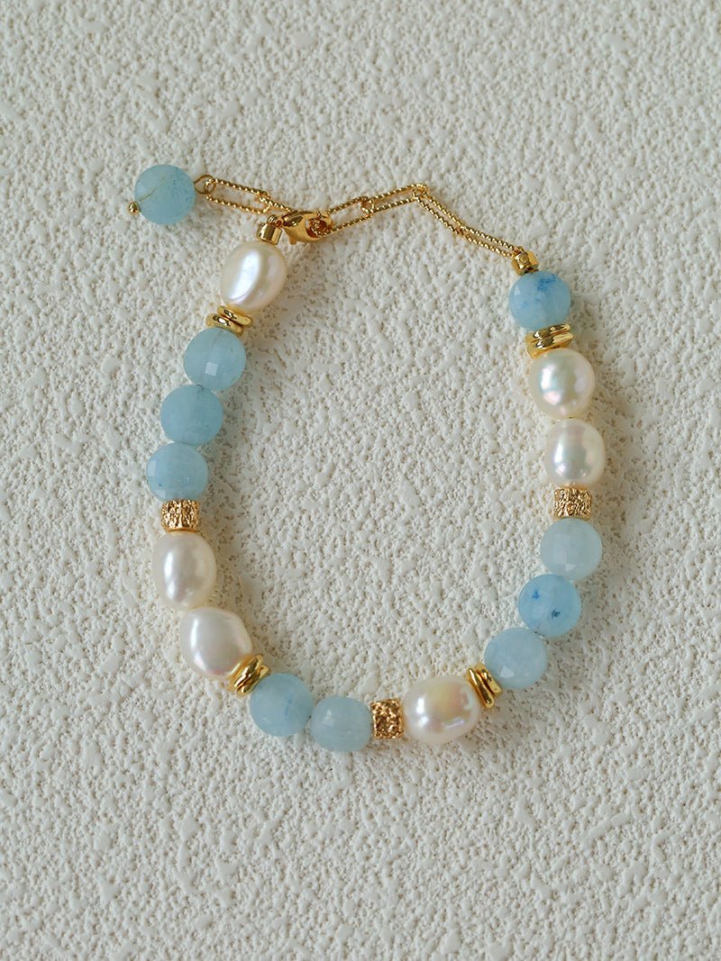 Aquamarine & Aventurine Freshwater Pearl Beaded Bracelet - floysun