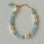 Aquamarine & Aventurine Freshwater Pearl Beaded Bracelet - floysun