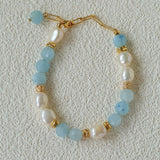 Aquamarine & Aventurine Freshwater Pearl Beaded Bracelet - floysun