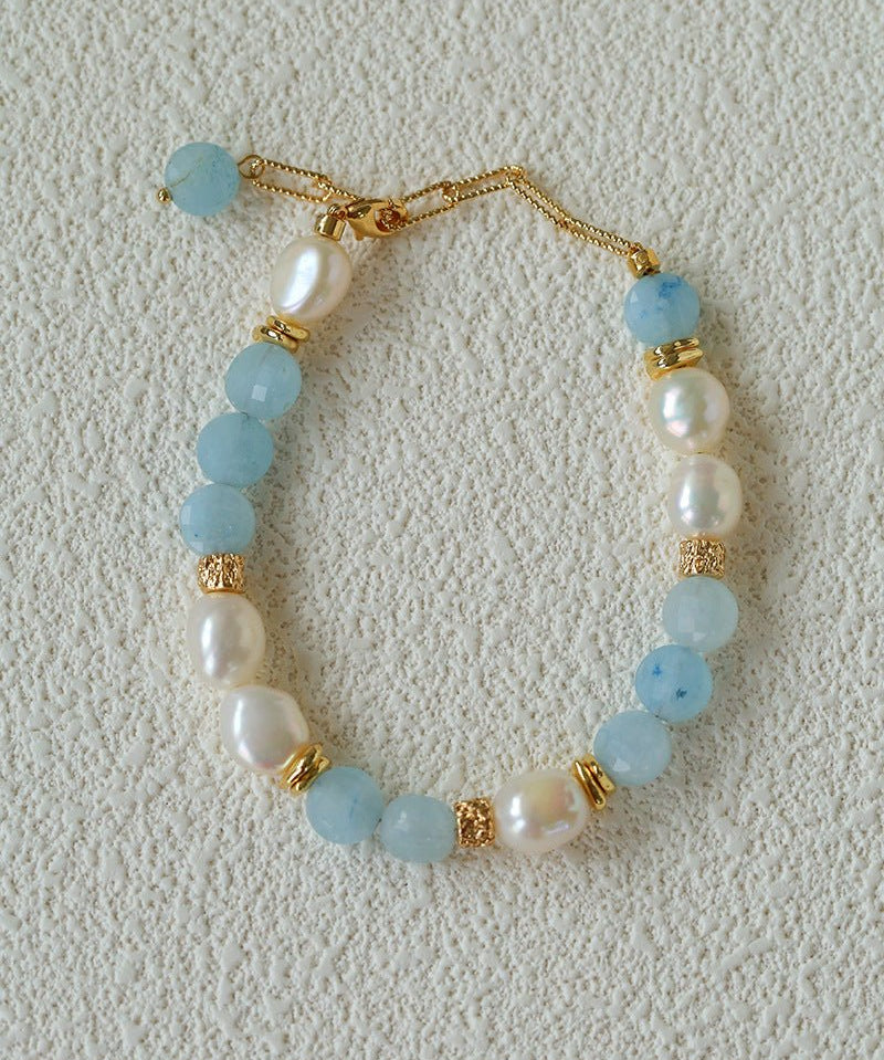 Aquamarine & Aventurine Freshwater Pearl Beaded Bracelet - floysun