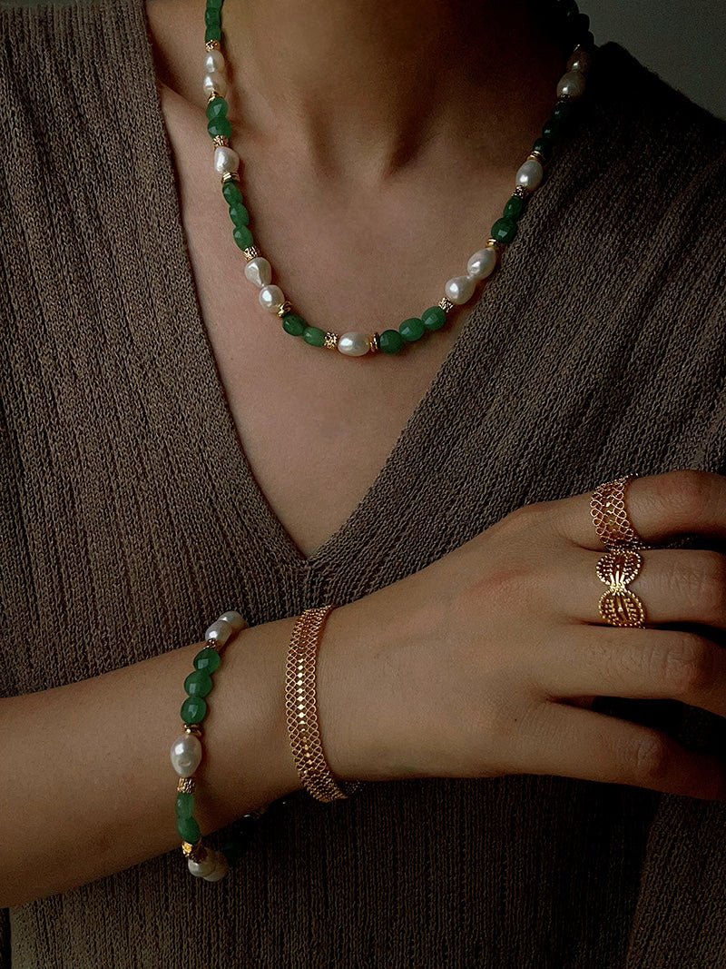 Aquamarine & Aventurine Freshwater Pearl Beaded Bracelet - floysun