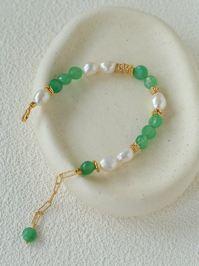 Aquamarine & Aventurine Freshwater Pearl Beaded Bracelet - floysun