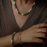 Aquamarine & Aventurine Freshwater Pearl Beaded Necklace - floysun