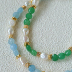Aquamarine & Aventurine Freshwater Pearl Beaded Necklace - floysun