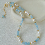 Aquamarine & Aventurine Freshwater Pearl Beaded Necklace - floysun