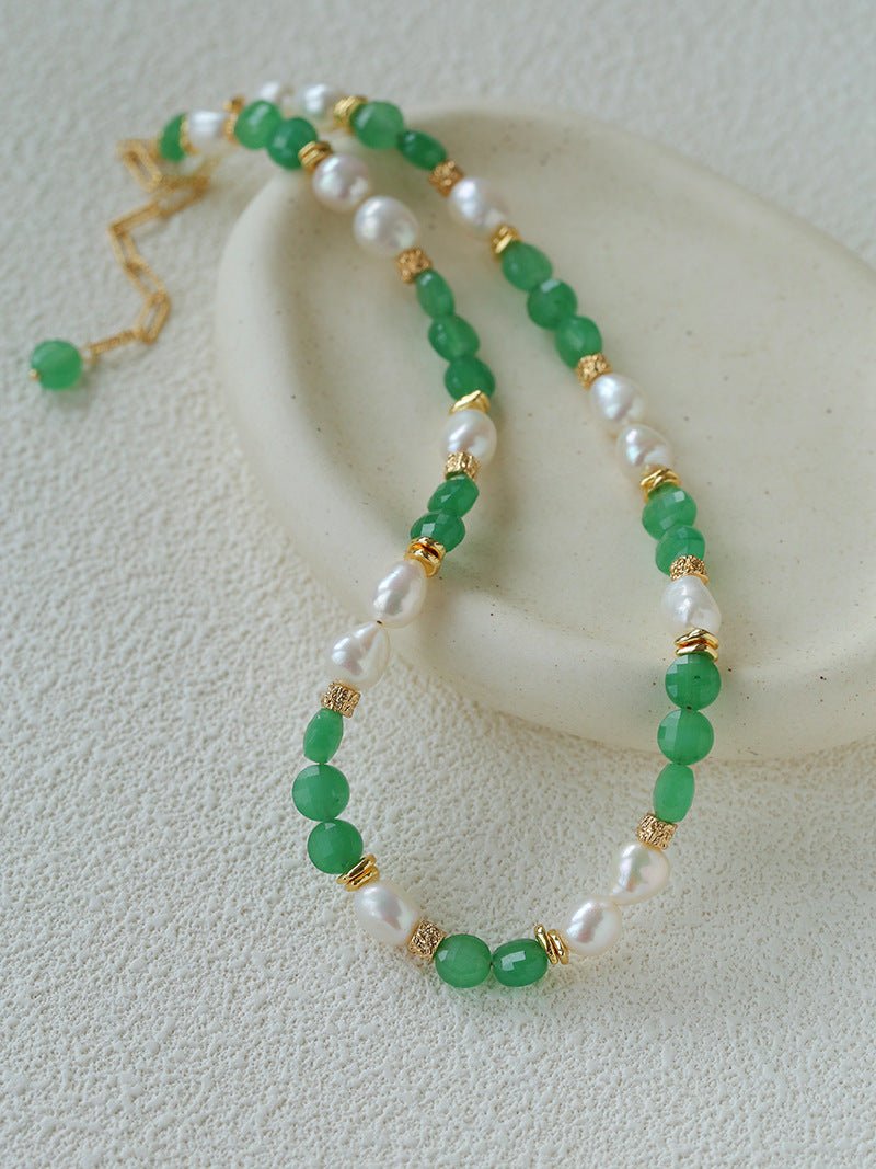 Aquamarine & Aventurine Freshwater Pearl Beaded Necklace - floysun